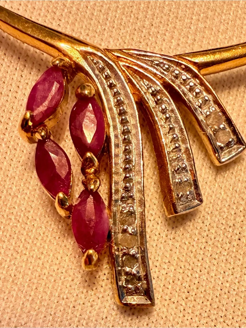 18K Gold Over Sterling Silver Ruby & Diamond Pendant Necklace 18” 0.06CTW